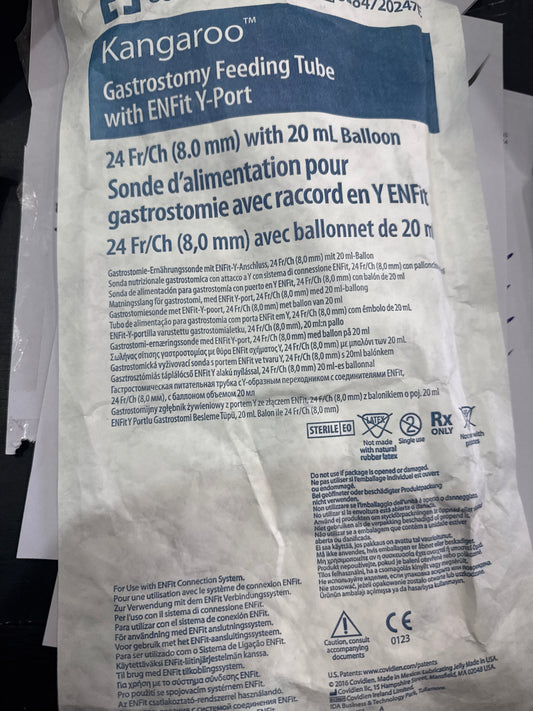 Kangaroo Gatrostomy Feeding Tube with ENFit- Y-Port 24Fr-  Box of 10