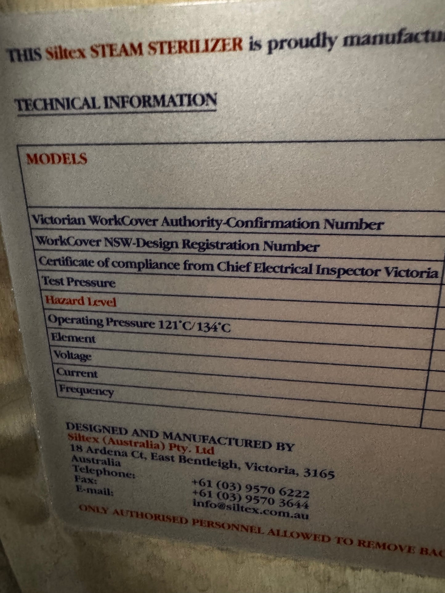 Siltex Autoclave - PICK UP ONLY