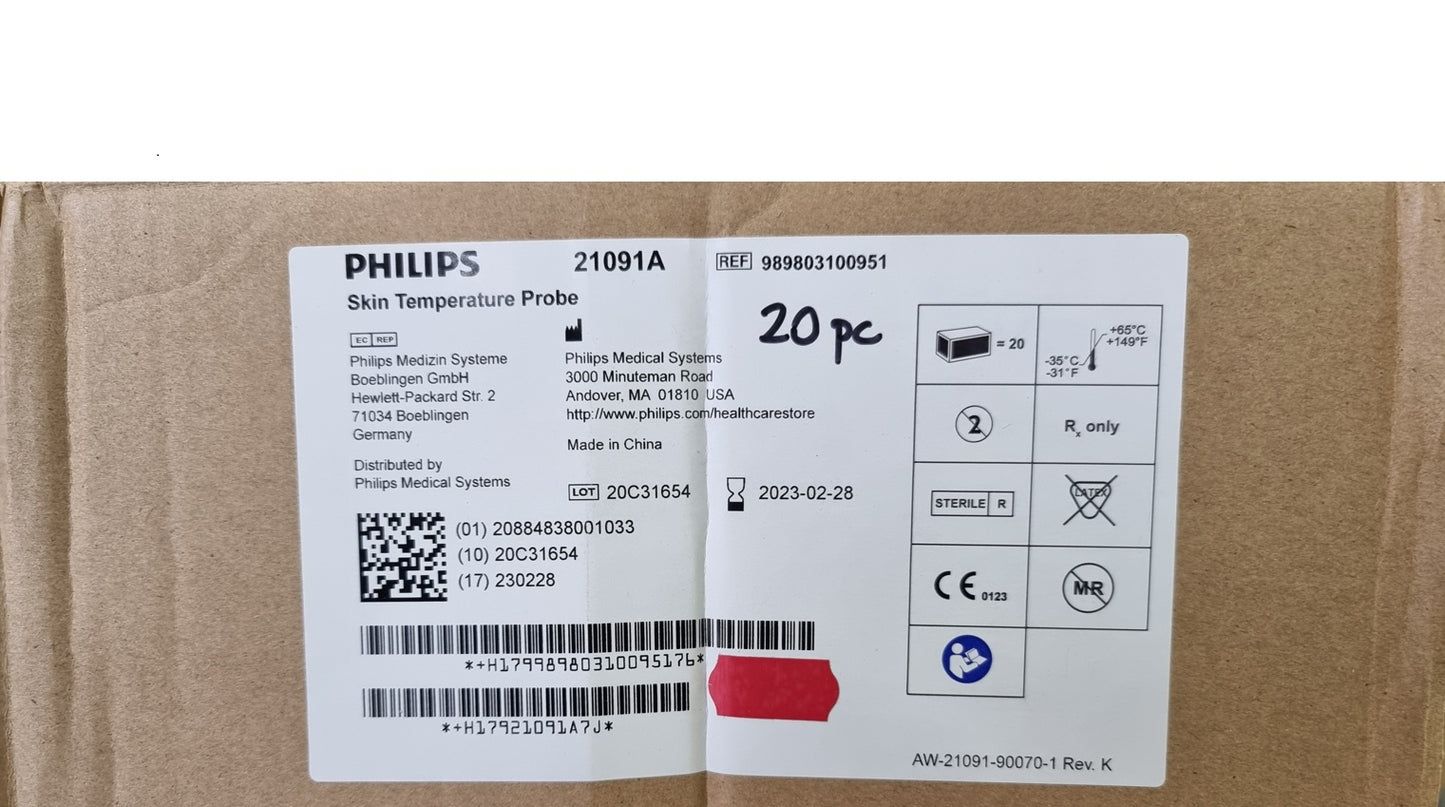 "Philips" Skin Surface Temperature Continuous Probe, ¼” Jack - Box of 20