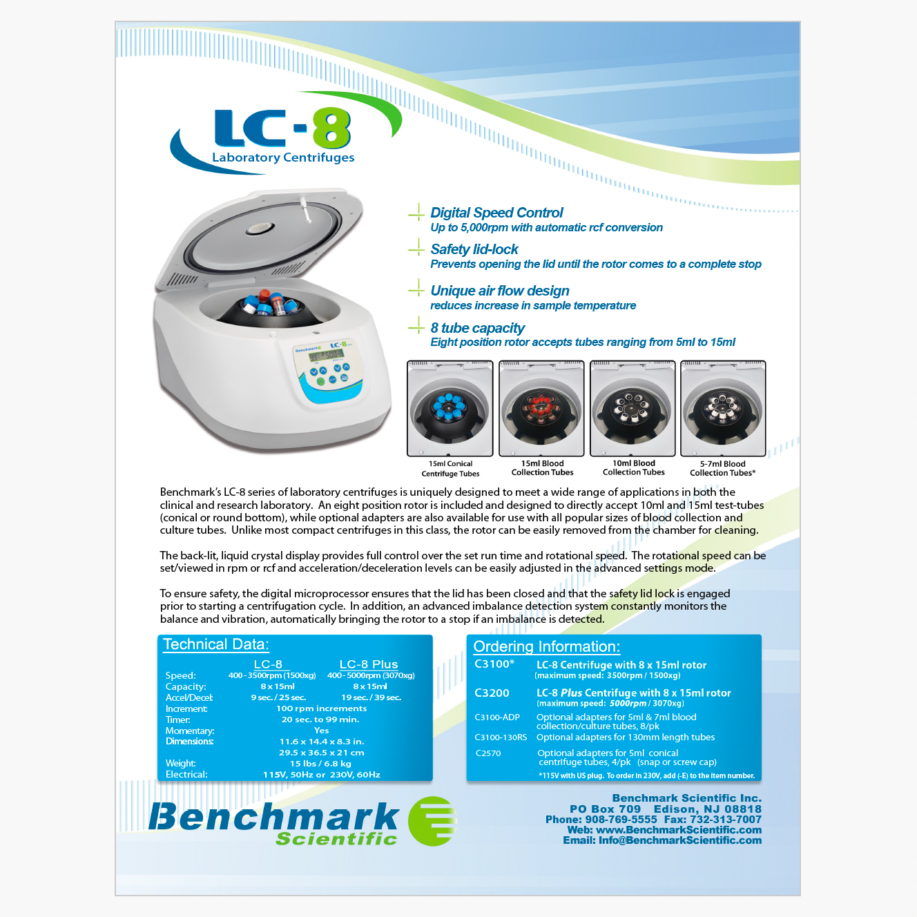 Laboratory Centrifuge with 8 Position Rotor (Benchmark LC-8 Series)